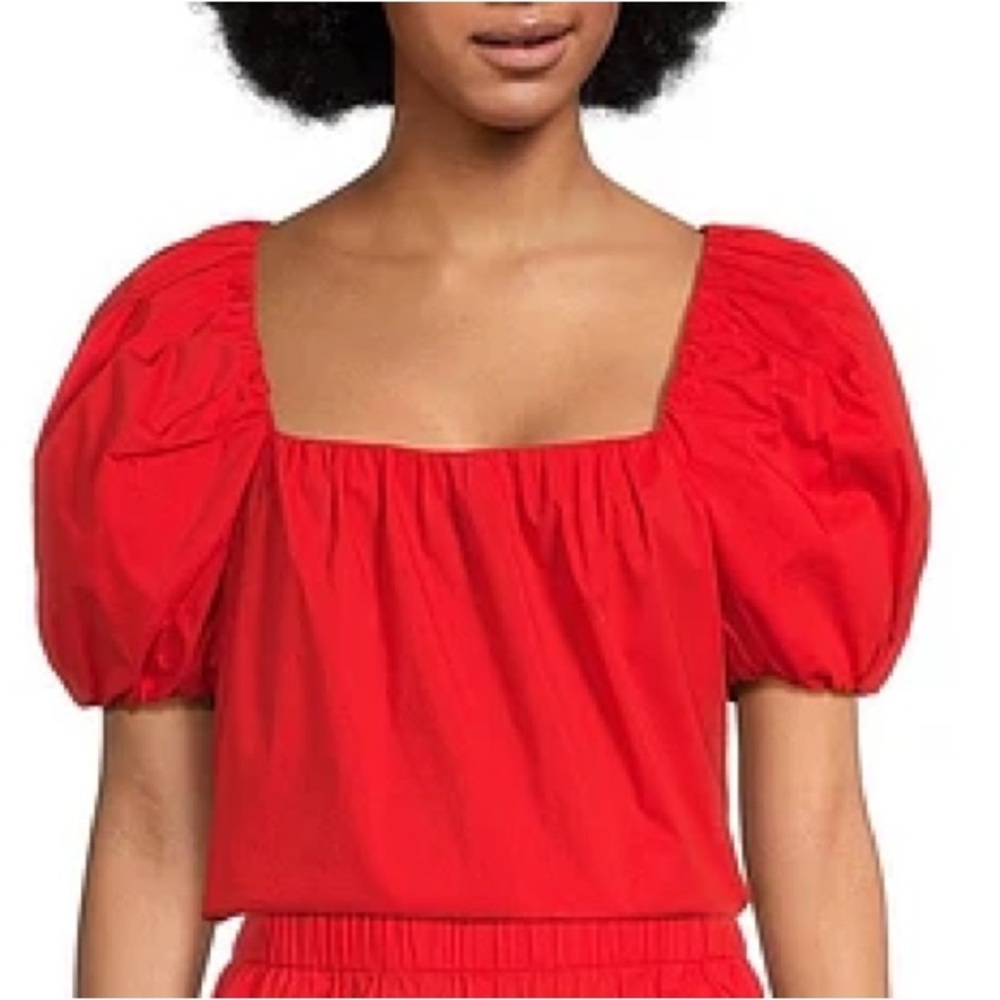 Alex Marie Gemma Square Neck Puff Sleeve Blouse Red Size Medium